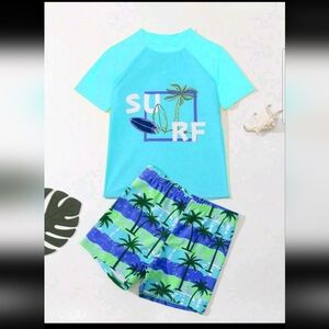 SHEIN Blue and Green Rashguard Swimwear